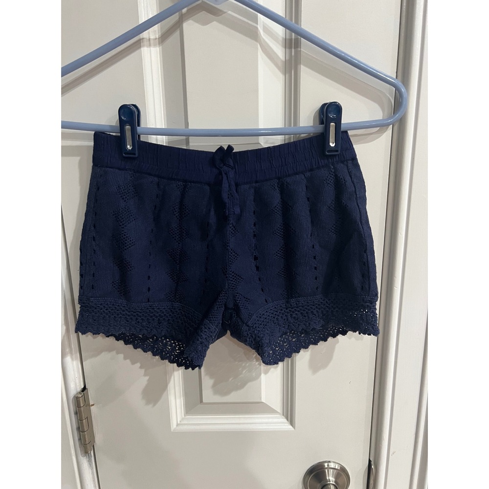 Faded Glory Girls Navy Blue Pointelle Knit Shorts Scallop Lace Trim Size M 7-8